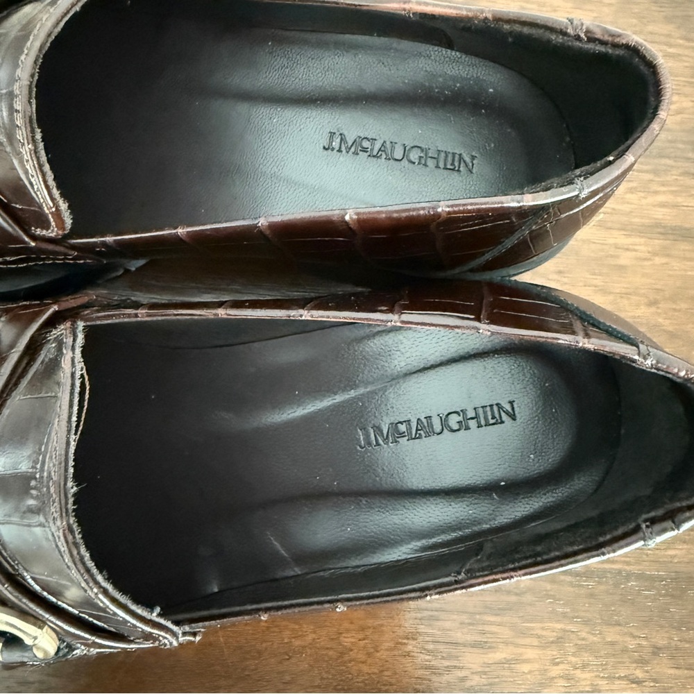 J MCLAUGHLIN MONIKA PENNY LOAFERS BROWN LEATHER CROC LUG SOLE HORSE BIT DETAIL 7 - Picture 9 of 11